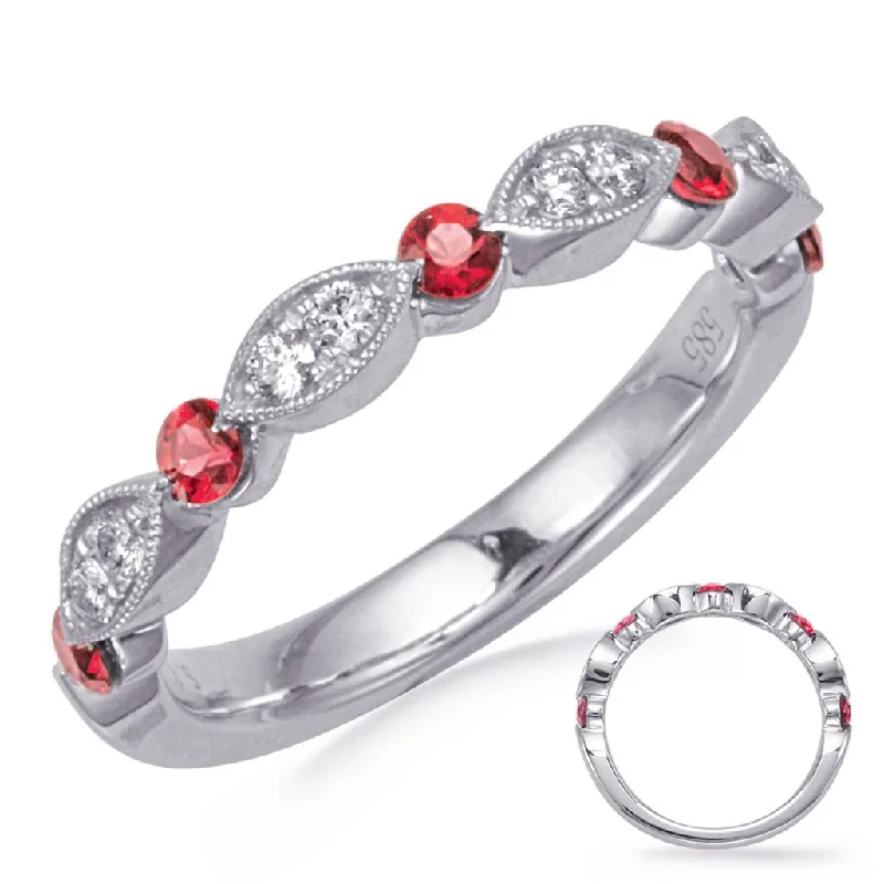 Ladies Rings with Pure Danburite-White Gold Alternating Ruby and Diamond Ring