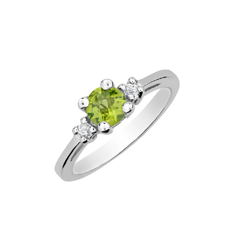 Ladies Rings with Coral Shine-Sterling Silver Round Peridot and Diamond Ring HB20241PESS