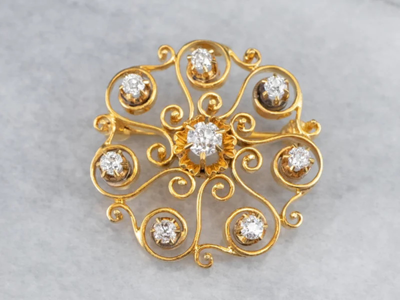 Ladies holiday cheer brooches -Vintage Buttercup Diamond Brooch or Pendant