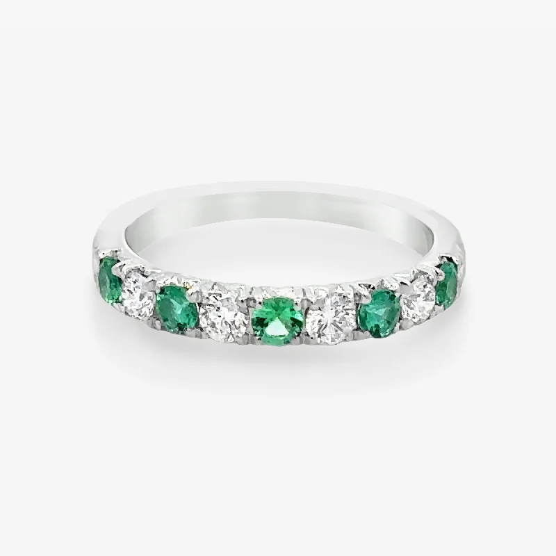 Ladies Rings with Feather Glow-0.35CT Emerald & Diamond Halfway Ring