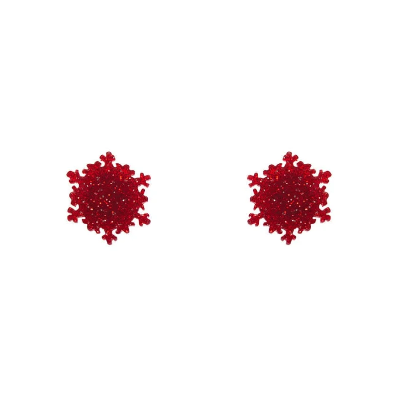 Ladies Earrings with Deep Garnet-Erstwilder - Snowflake Ripple Stud Earrings - Red