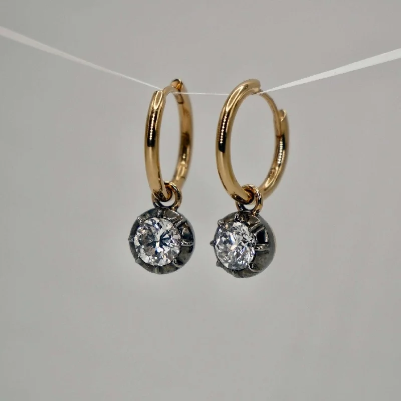 Ladies Earrings for Volunteer Glow-Custom Round Georgian Victorian Moissanite 14K or 18K Gold Earrings