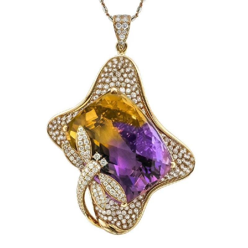 Ladies 10K gold gleam necklaces -JULEVE 14KT ROSE GOLD BI-COLOR AMETHYST & DIAMOND NECKLACE