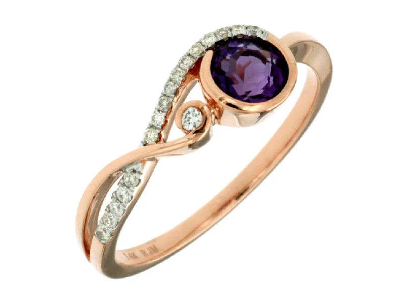 Ladies Rings for Bestie Spark-14k Rose Gold 5mm Round Amethyst and Diamond Ring PC6751A-AM