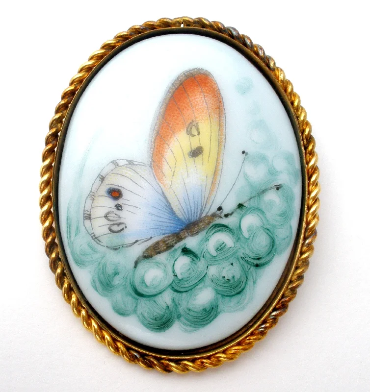 Ladies rainbow burst brooches -Butterfly Pendant Brooch 12K GF Sheila Vintage