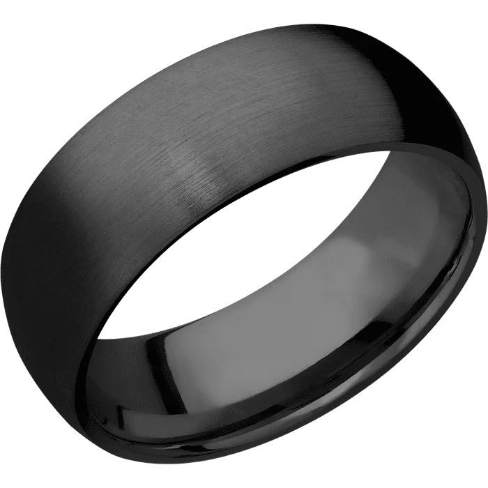 Ladies Rings for Engineer Shine-8mm wide Domed Black Zirconium Ring with Satin Finish