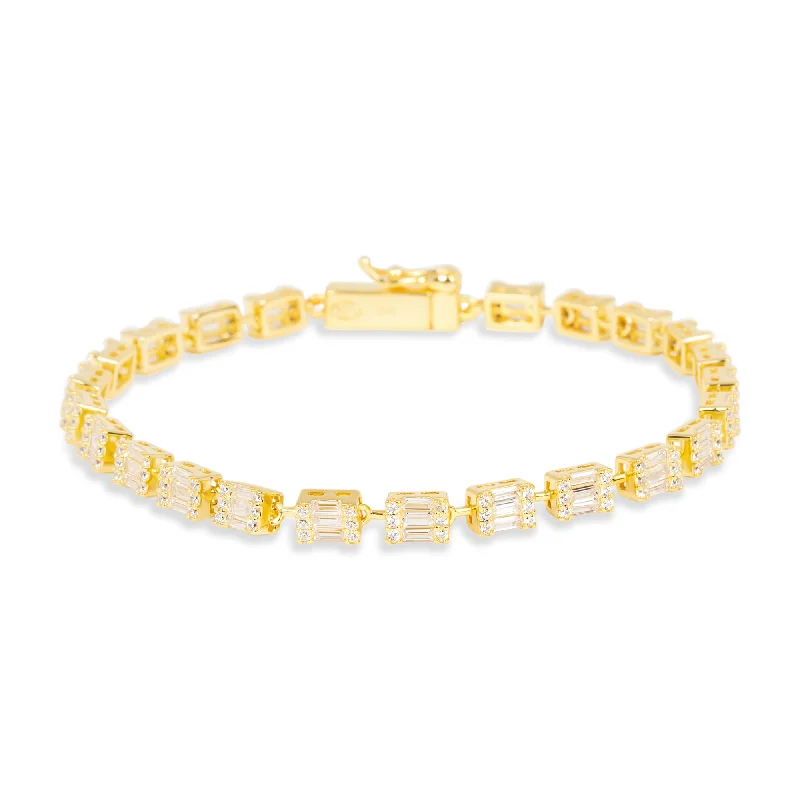 Ladies satin finish bracelets -THE BAGUETTE CLUSTER TENNIS BRACELET