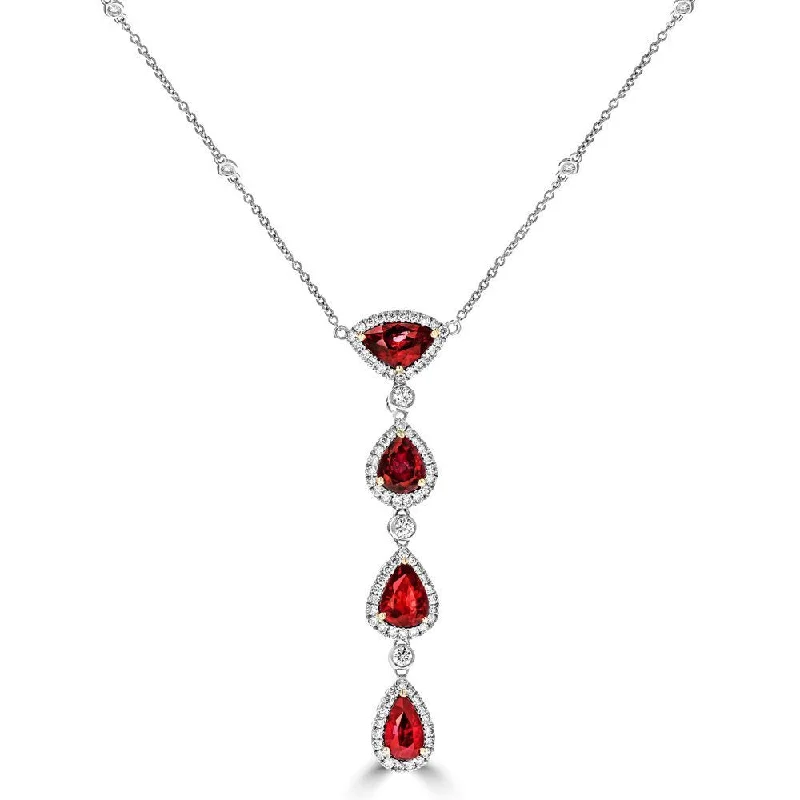 Ladies unique crafted necklaces -JULEVE 18KT TWO TONE 4.43 CTW RUBY & .96 CTW DIAMOND NECKLACE