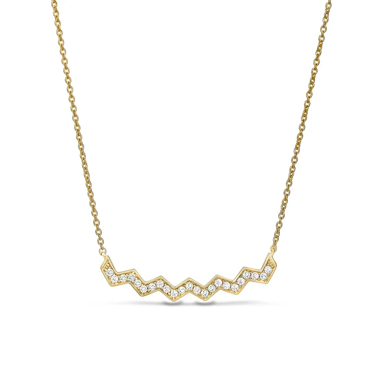 Ladies adjustable gleam necklaces -Gold Vermeil Sterling Silver Micropave Ups and Downs Necklace with Simulated Diamonds - 16" - 18" Adjustable Chain