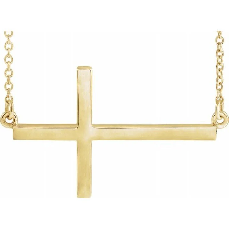 Ladies sisterly spark necklaces -14K Yellow 28x16.2 mm Sideways Cross 16-18" Necklace