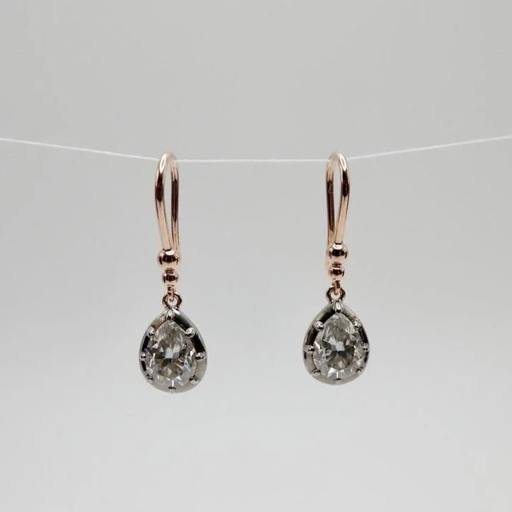 Ladies Earrings Budget Shine-2 Ct Pear Moissanite Hook Drop Earrings in 14K Rose Gold and Blackened Gold