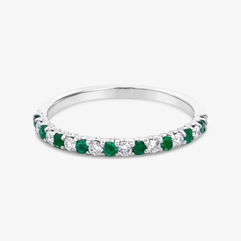 Ladies Rings with Petal Spark-Alternating Emerald & Diamond Ring