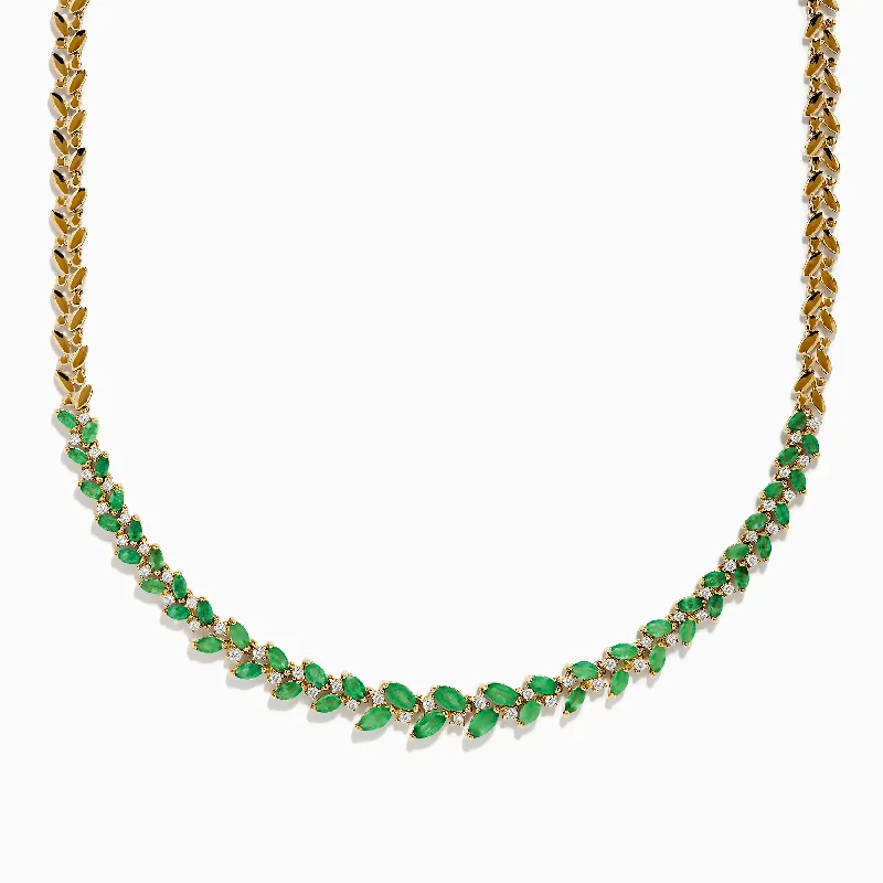 Ladies eternal infinity necklaces -Brasillica 14K Yellow Gold Emerald and Diamond Necklace