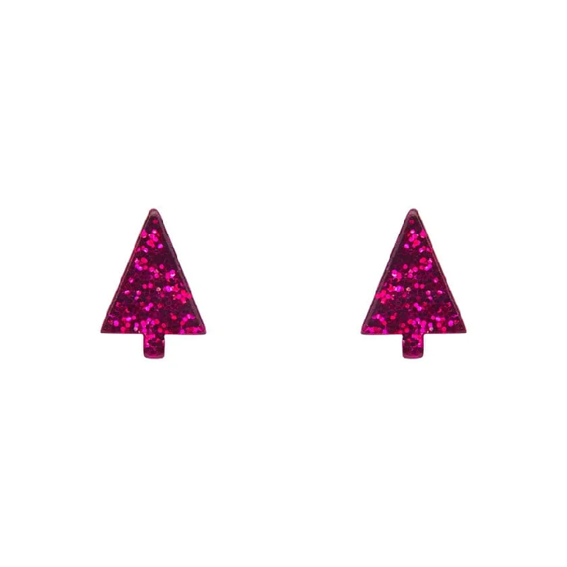 Ladies Earrings Multi Shine-Erstwilder - Christmas Tree Fine Glitter Stud Earrings - Pink