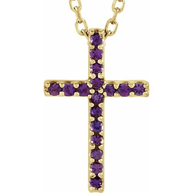 Ladies woodland hue necklaces -14K Yellow Natural Amethyst Petite Cross 16" Necklace