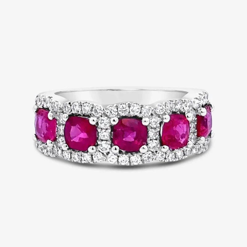 Ladies Rings Gift Glow-5 Cushion Shapes Ruby & Diamond Small Ring