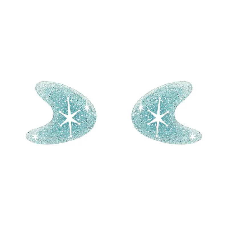 Ladies Earrings with Cyan Kyanite-Erstwilder - Atomic Boomerang Glitter Stud Earrings - Blue