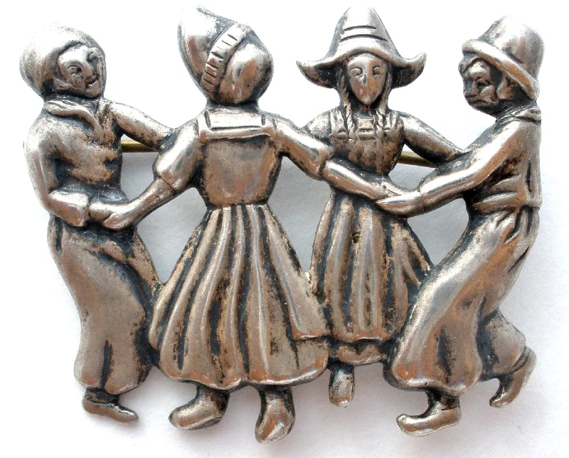 Ladies ethnic weave brooches -Lang Sterling Silver Brooch with Children Dancing