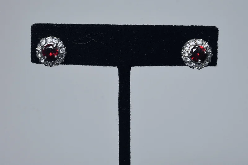 Ladies Earrings with Compass Glow-Elegant Ruby Sterling Silver Stud Earrings