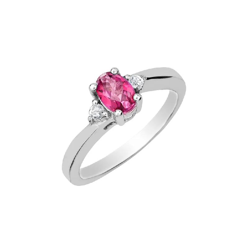 Ladies Rings with Cross Glow-Sterling Silver Pink Topaz and Diamond Ring HB00312PTPSS