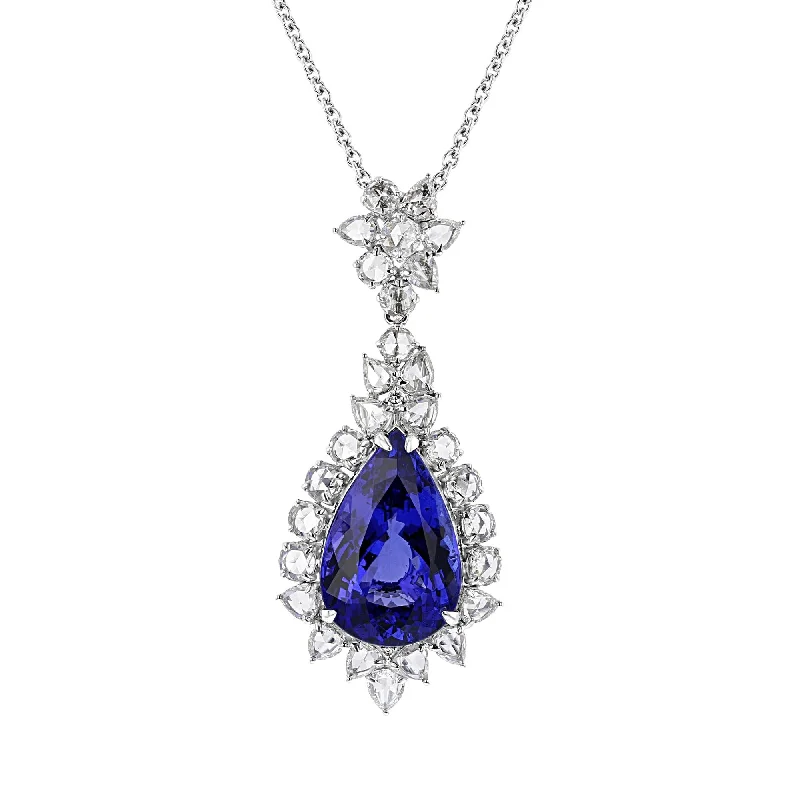 Ladies high sheen necklaces -JULEVE 32.32  CARAT TANZANITE & 8.85 CTW DIAMOND HALO SLIDE NECKLACE