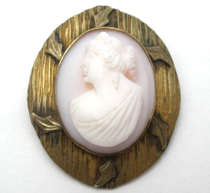 Ladies ornate vintage brooches -High Relief Angel Skin Left Facing Cameo Brooch Victorian