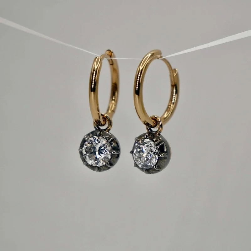 Ladies Earrings with Yellow Herderite-Custom Round Georgian Victorian Diamond Blackened 14K or 18K Gold Earrings