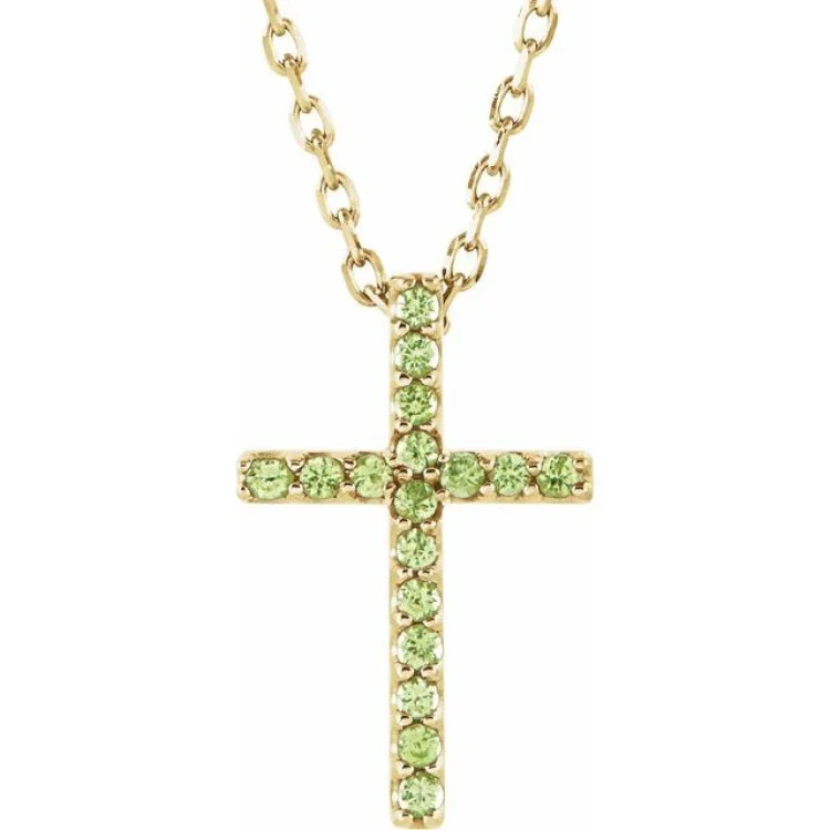 Ladies birthday charm necklaces -14K Yellow Natural Peridot Petite Cross 16" Necklace