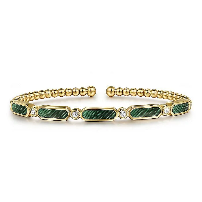 Ladies orbit glow bracelets -Malachite and Diamond Bangle in Yellow Gold by Gabriel NY