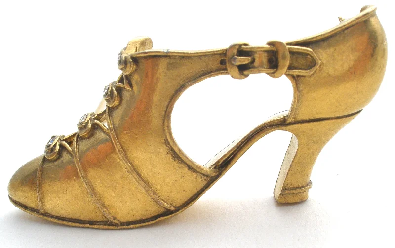 Ladies smooth ceramic brooches -Vintage Shoe Brooch MMA Matte Gold Tone Pin