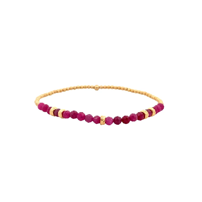 Ladies playful shine bracelets -2mm Ruby Rondelle Stretch Bracelet in Yellow Gold by Karen Lazar