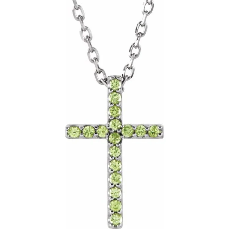 Ladies tender heart necklaces -14K White Natural Peridot Petite Cross 16" Necklace