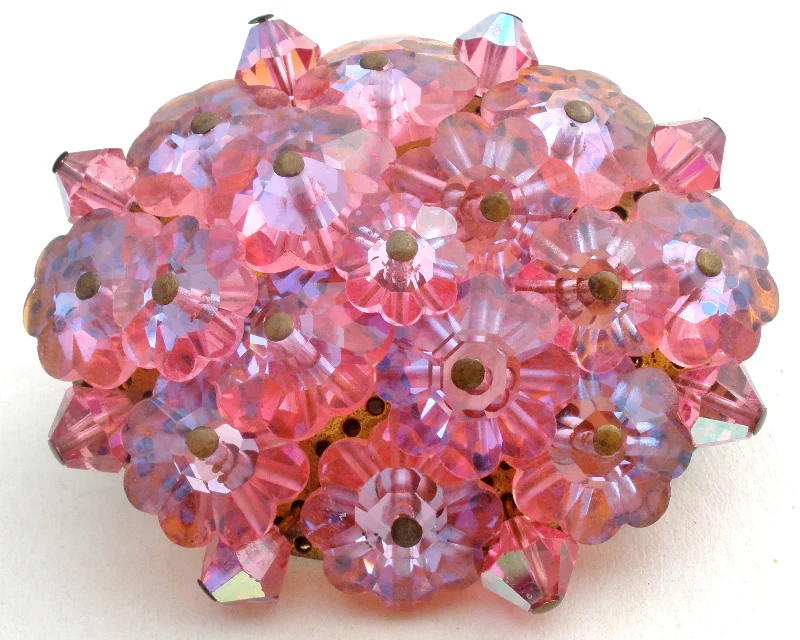 Ladies mystic charm brooches -Pink Crystal Cluster Flower Brooch Pin Vintage