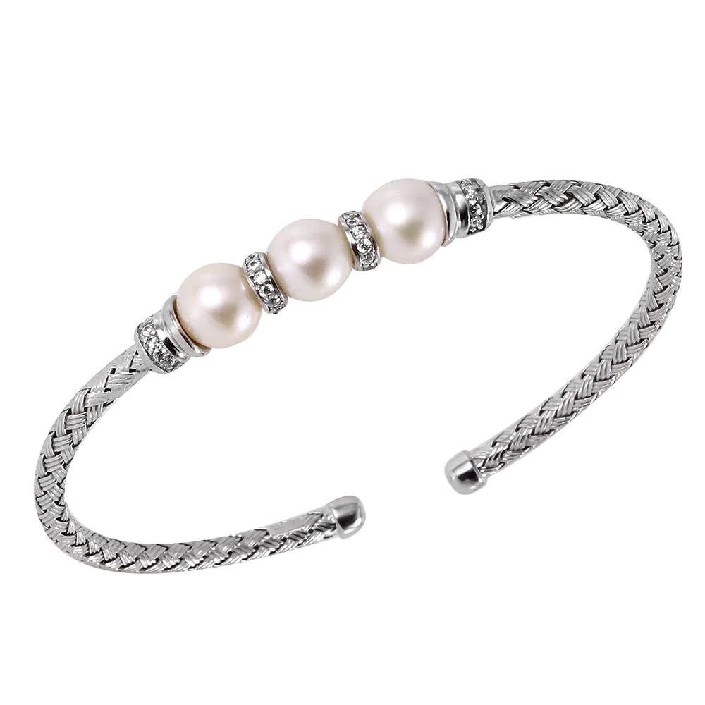 Ladies rich lapis bracelets -Sterling Silver Pearl and CZ Cuff Bracelet