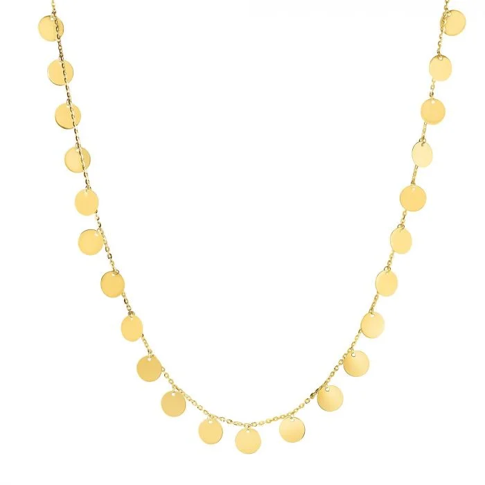 Ladies hippie soul necklaces -EMILIQUE 14KT YELLOW GOLD ROUND DISC STATION CHOCKER NECKLACE