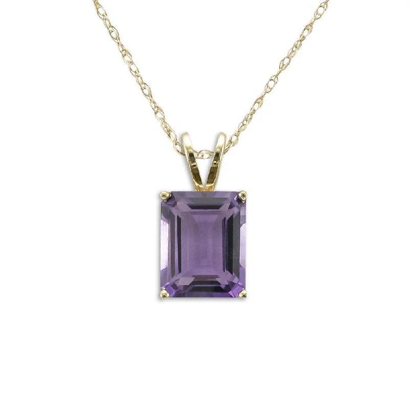 Ladies deco elegance necklaces -14KT GOLD 2.90 CT EMERALD CUT AMETHYST NECKLACE