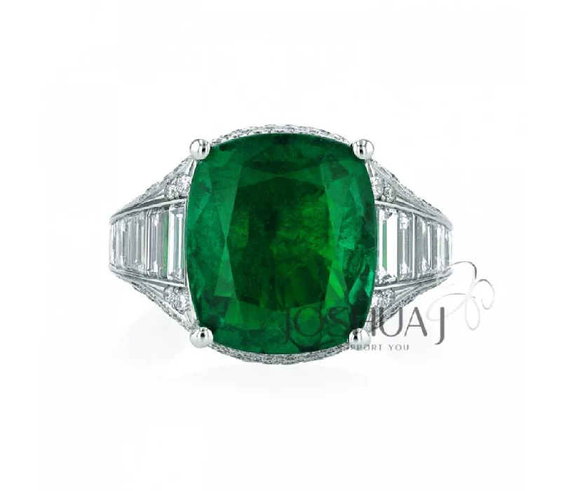 Ladies Rings Handcrafted Spark-Platinum 6.38ct Emerald and Diamond Ring