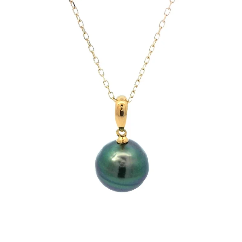 Ladies crisp white gold necklaces -Cultured Tahitian Pearl Necklace in Yellow Gold