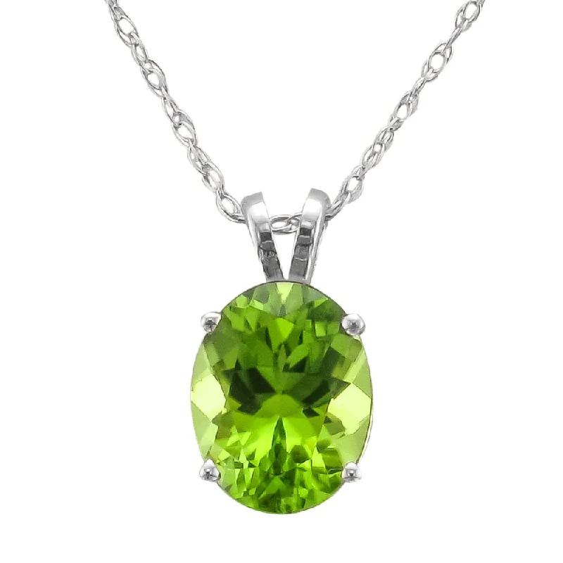 Ladies single hue necklaces -14KT WHITE GOLD 9X7 MILLIMETER OVAL PERIDOT NECKLACE