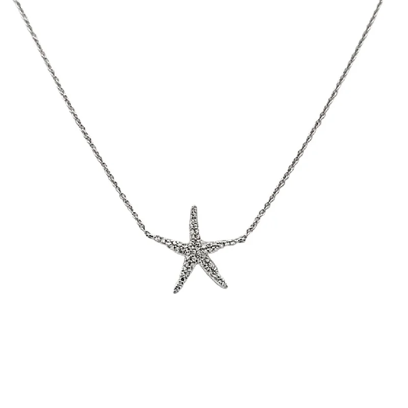 Ladies tranquil sapphire necklaces -Starfish Necklace in White Gold