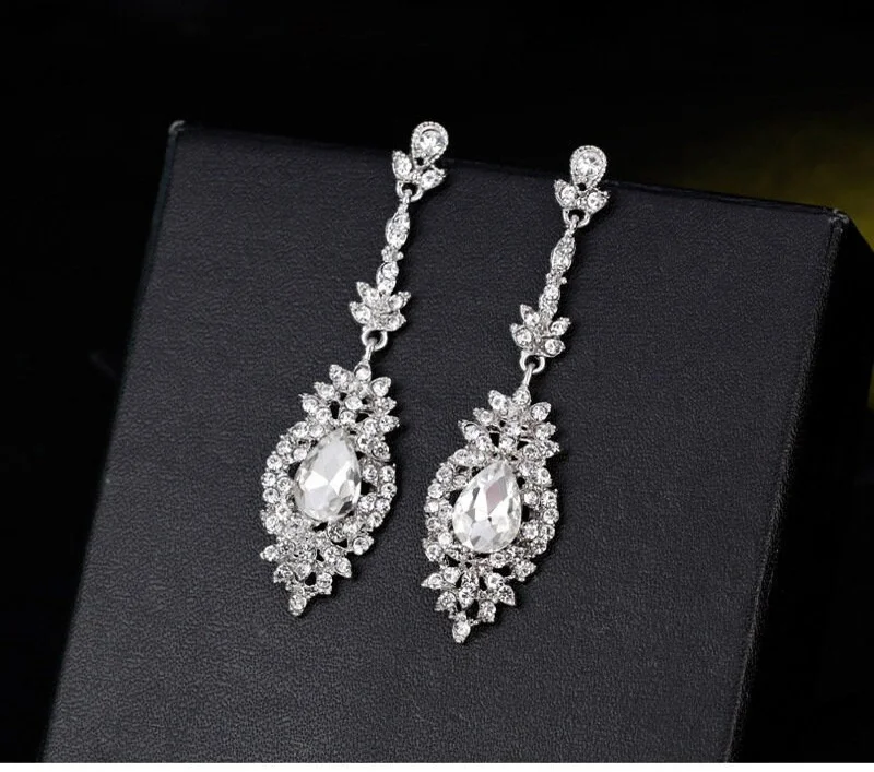 Ladies Earrings with Star Shine-Crystal Hanging Luxury Rhinestone Earrings JS-007