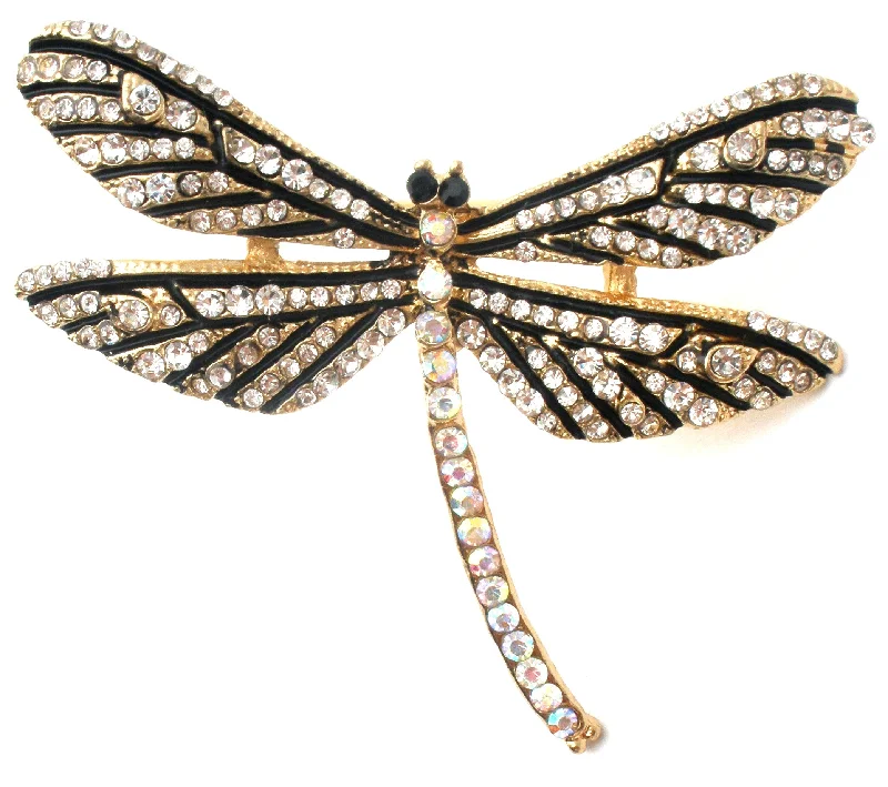 Ladies uplifting flair brooches -Enamel Dragonfly Brooch Pin With Rhinestones