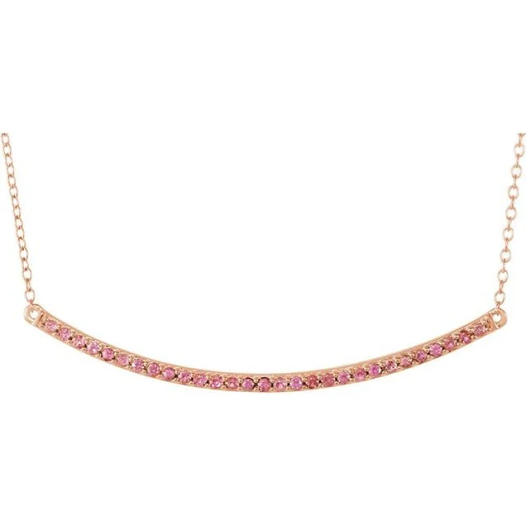 Ladies refined office necklaces -14K Rose Natural Pink Sapphire Bar 16-18" Necklace