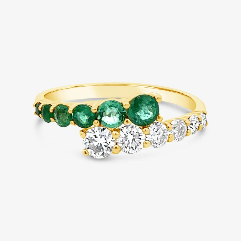 Ladies Rings with Deep Garnet-Emerald & Diamond Bypass Ring