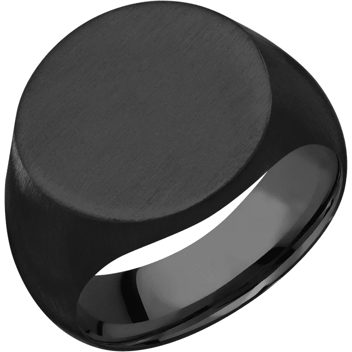 Ladies Rings for Sport Glow-Circle Black Titanium Signet Ring / Satin Ring Finish and Satin Signet Finish / Size 10