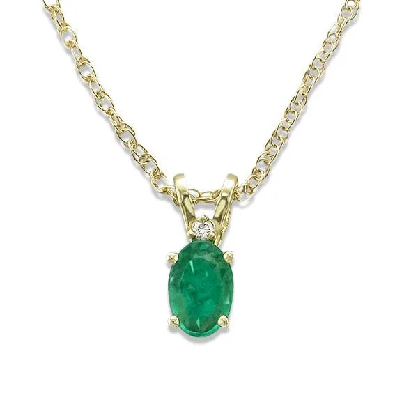 Ladies sleek onyx necklaces -14KT YELLOW GOLD EMERALD & DIAMOND PENDANT NECKLACE