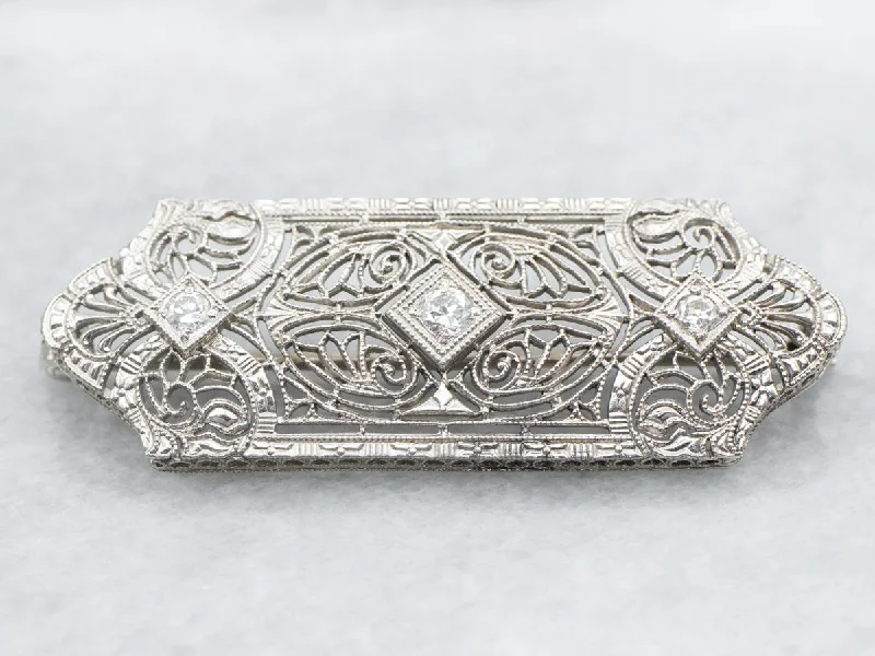 Ladies daily spark brooches -White Gold Art Deco European Cut Diamond Brooch