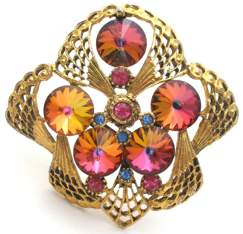 Ladies lasting wear brooches -Heliotrope Rivoli Rhinestone Brooch Pin Vintage