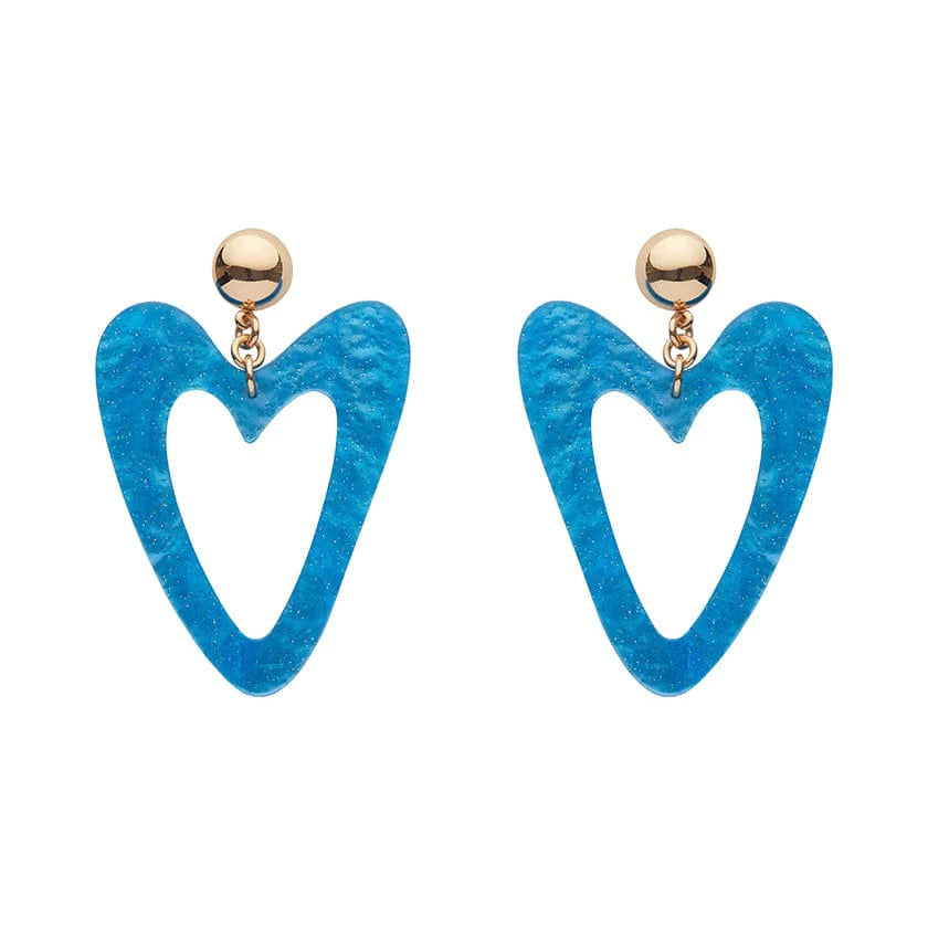 Ladies Earrings with Wing Spark-Erstwilder - Statement Glitter Ripple Heart Drop Earrings - Aqua