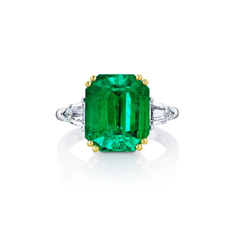 Ladies Rings with Purple Taaffeite-Platinum and 18k Yellow Gold 6.67ct Emerald and Diamond Three Stone Ring